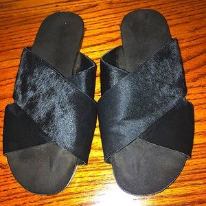 Franco Sarto faux fur slides